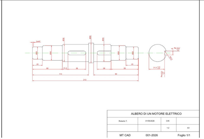 Albero motore elettrico — Tavola AutoCAD